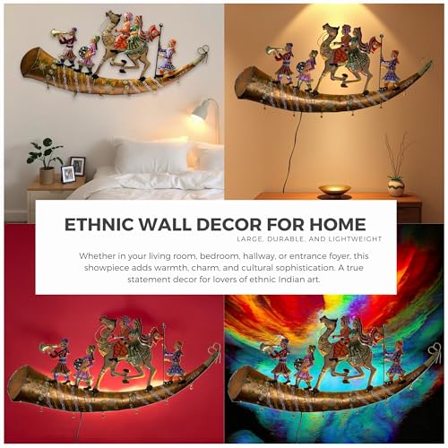 Handcrafted Rajasthani Trumpet Horn Metal Wall Decor with LED Lights – Ethnic Raja Royal Procession Showpiece for Living Room, Bedroom, Hallway (37x17 in) — photo — 3 of 9