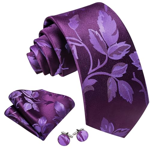 Image of Barry.Wang Flower Ties for Men Silk Woven Floral Tie Sets Necktie Handkerchief Cufflinks Wedding Party