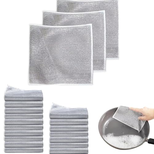 Bodeshis 20 Pcs Double Non Scratch Scourers, 20X20 Cm Smart Scrubs - Non-Scratch Scouring Cloths, Multipurpose Metal Dish Cloths, Smart Scrubs Kitchen Metal Scourer For Scrubbing Dishes, Pots, Sinks