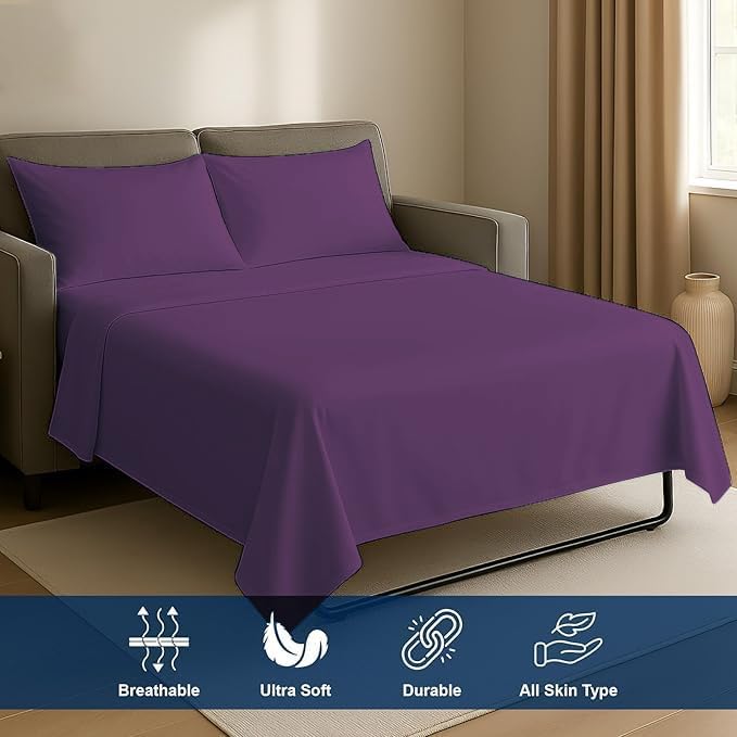 Miniatura 5 de GOKOCO Juego de sábanas de 4 piezas para sofá cama, 100% algodón, 800 hilos, se adapta a colchones de hasta 5 pulgadas, tamaño Queen (60 x 74