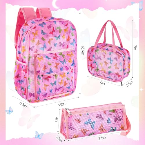 Silkfly 3 Mesh Backpack Set Semi-transparent bag for Women Heavy Duty bookbag with Pocket with Lunch Bag Pencil Case2