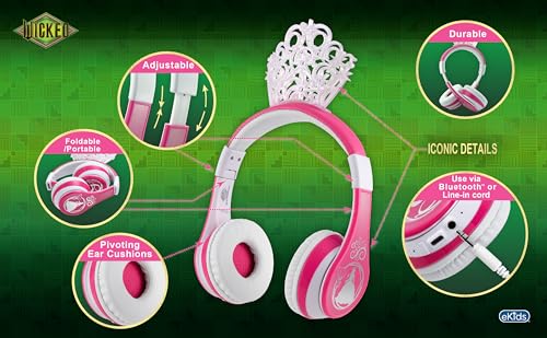 Image of Wicked Glinda Bluetooth Headphones for Kids, Wireless Headphones for School, Home or Travel