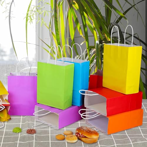 Image of XPCARE 60Pcs Paper Gift Bags 6.3x3.15x8.66'' Kraft Paper Party Favor Bags | Bulk Rainbow Goodie Bags Small Gift Bags with Handles for Kids Birthday Baby Shower Crafts Wedding Party Supplies