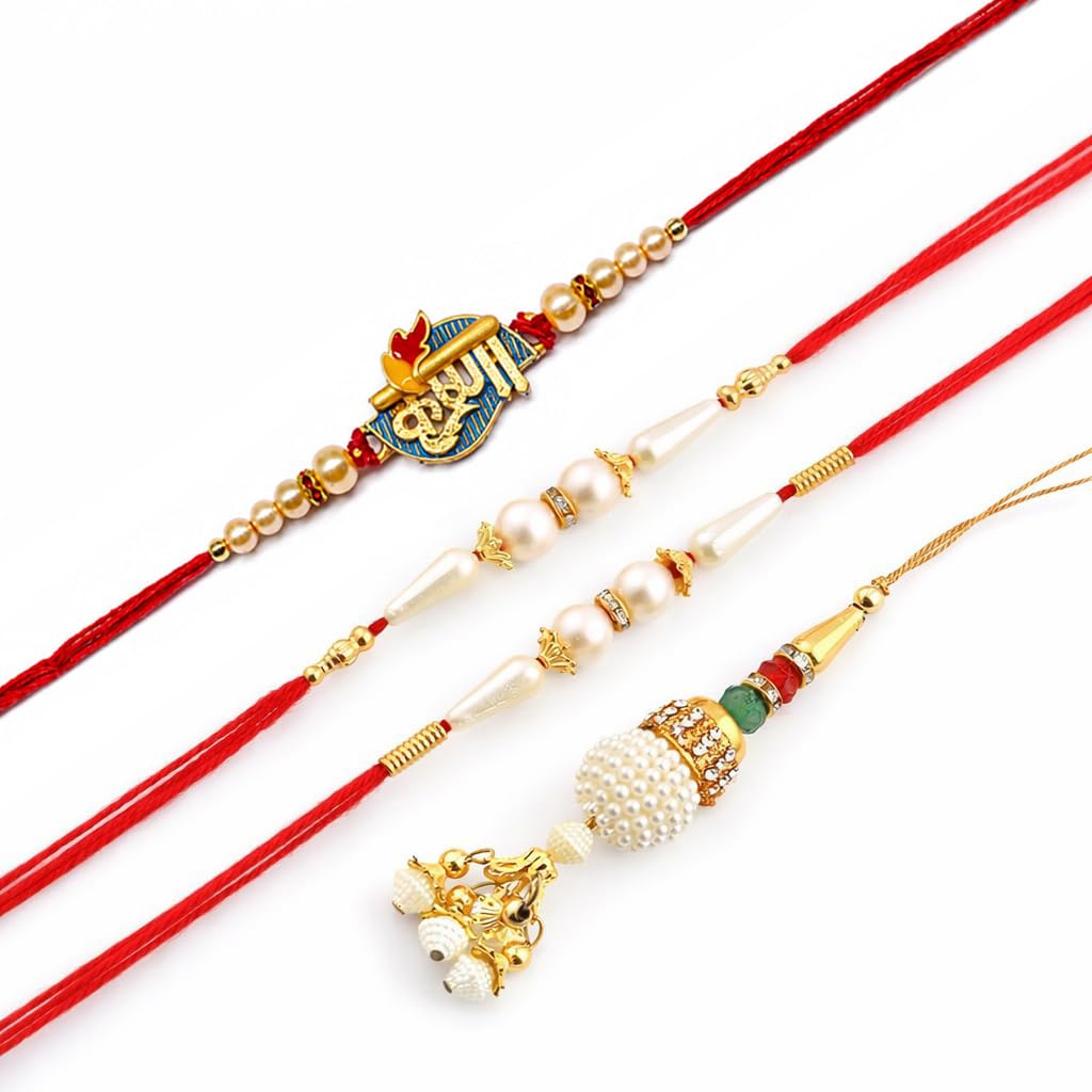 4 Rakhi for Brother Combo | Elegant Rakhi for Brother and Bhabhi and Kid | Bhabhi Lumba Rakhi | Krishna Rakhi | Rakhi Gifts | Rakshabandhan Gift Card,Roli Tilak Pack-image-22