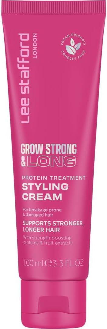 Lee Stafford Hair Growth Styling Cream | Grow Strong & Long Collection - Protein Treatment Cream, Best for Breakage Prone & Damaged Hair, Boosts Regrowth, Thickening, and Volume, 3.3 Fl Oz