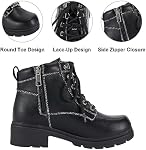 GARGOYLE BELLS Women's Motorcycle Ankle Boots with Zipper, Black Lace-up Biker Boots with Low Heel for Ladies