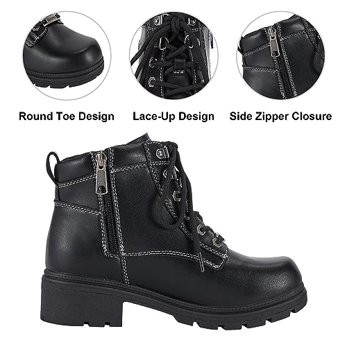 GARGOYLE BELLS Women's Motorcycle Ankle Boots with Zipper, Black Lace-up Biker Boots with Low Heel for Ladies2