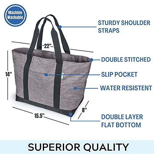 Creative Green Life X-Large Tote Bag For Women Or Men. Premium 22" Carry-All Bag With Foldaway Zipper Top - For Work, Gym, Pool, Teachers, Nurses. Stylish, Durable Utility Tote (Gray) #TOP2