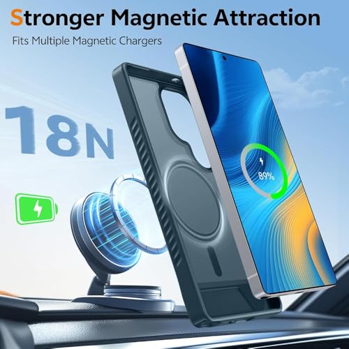 Image of KARWAN Ultra Hybrid Matte Back Cover Case Compatible with Stand Magnetic for Samsung Galaxy S23 Ultra | Mag-Safe Wireless Charging | Camera Bump Protection -(Blue)