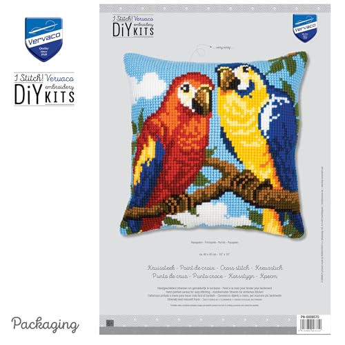 Kit coussin au point de croix perroquets canevas broderie main - 3