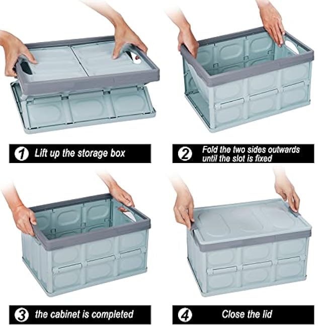Phyllia Foldable Storage Boxes with Lidsz, 3 Pack Collapsible Plastic Storage Bins Organizer Containers Baskets Cub with Cover,Stackable Utility Crates Storage Box (Blue, 30L)