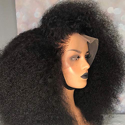 Mongolian Afro Kinky Curly Wig VIPbeauty Lace Front Human Hair Wigs for Black Women Pre Plucked with Baby Hair 150 Density Remy Wigs Natural Black (18 Inch)