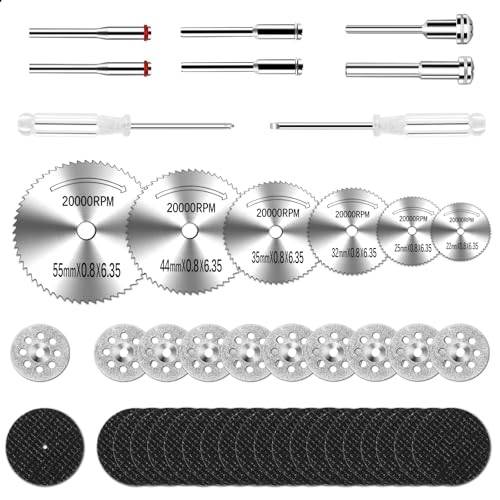 44Pcs Auxiren Cutting Wheel Kit for Dremel Rotary Tools, Mini HSS Circular Saw Blades Cutter, Resin Cutting Discs, 545 Diamond Cut Off Wheels for Cutting Wood, Metal, Plastic, PVC, Glass, Tile, Stone