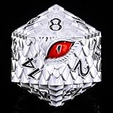 Metal D20 DND Dice Set - Dragon Scale Metallic 20 Sided Giant Polyhedral Dice,35mm Large Dragon Eye Metal D&D Dice Set for Dungeons and Dragon Tabletop Game(White Dragon Scale)