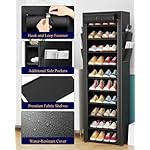 Kitsure Shoe Rack - 10-Tier Large Capacity Shoe Organizer Shelf with Dust Cover & Side Pockets, Rust-Proof Metal Shoe Rack for Closet, Entrance, Living Room, 17.5" x 12.4" x 69.3", Black - Image 5