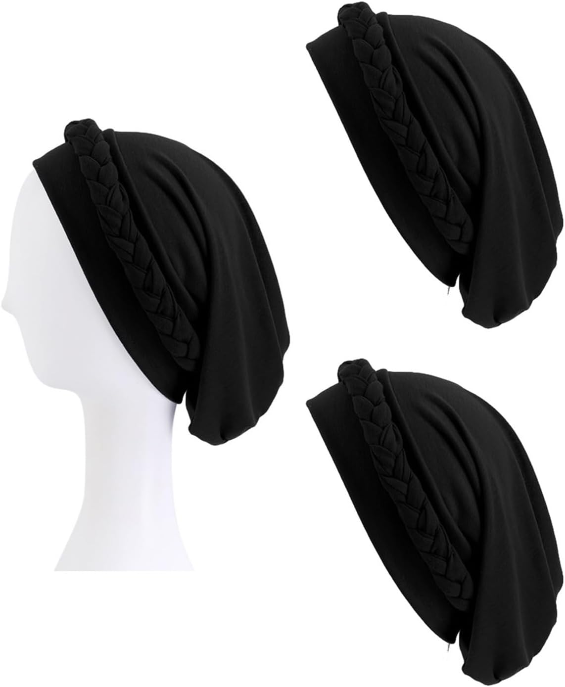 Women's Braid Turban Hat, Stretchy Solid Color Headwear, Muslim Hijab Head Wrap, Soft Beanie Cap for Hair Loss