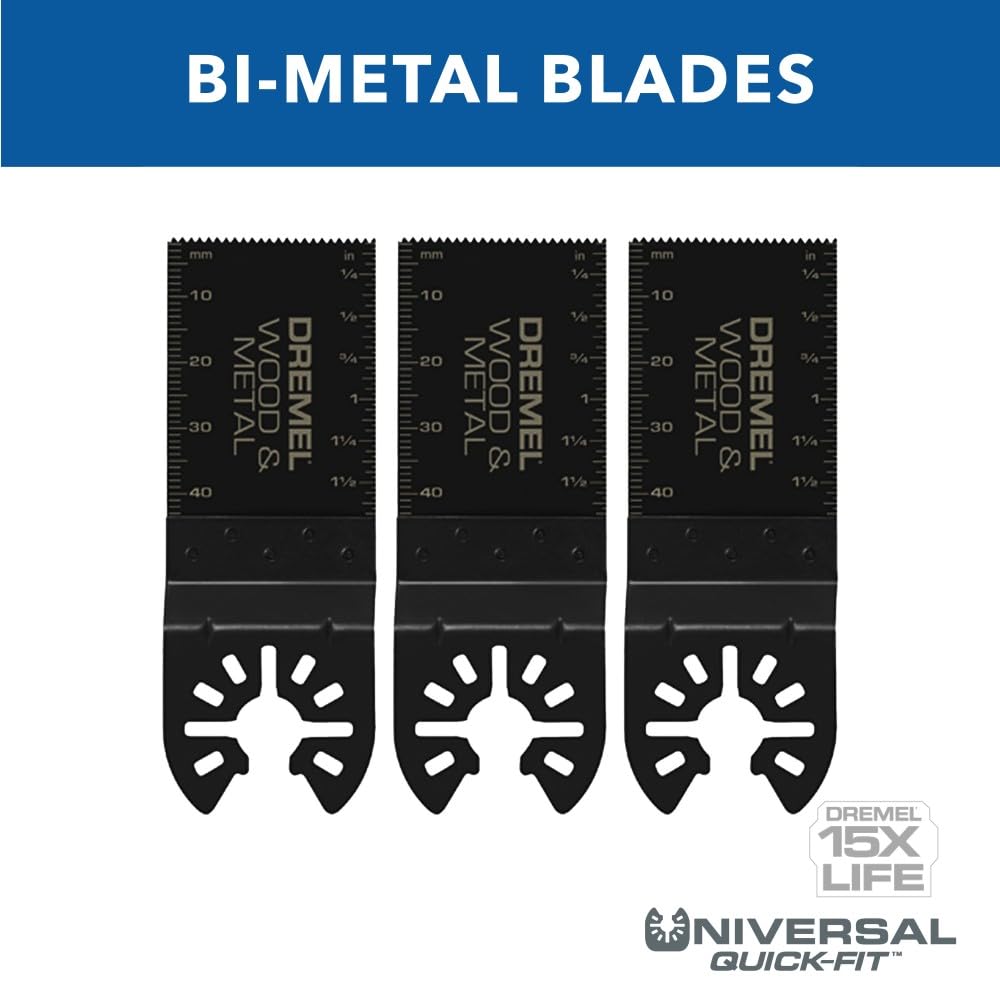 Dremel Confezione da 4 lame oscillanti bimetalliche multitool per taglio a filo, ideale per applicazioni di taglio di legno e metallo, interfaccia universale Quick-Fit adatta a Bosch, Makita