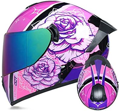 TRIPERSON Full Face Motorcycle Helmet DOT Approved Motorbike Moped Street Bike Racing Crash Helmet, Men and Women (Rose Color Mirror, Small)