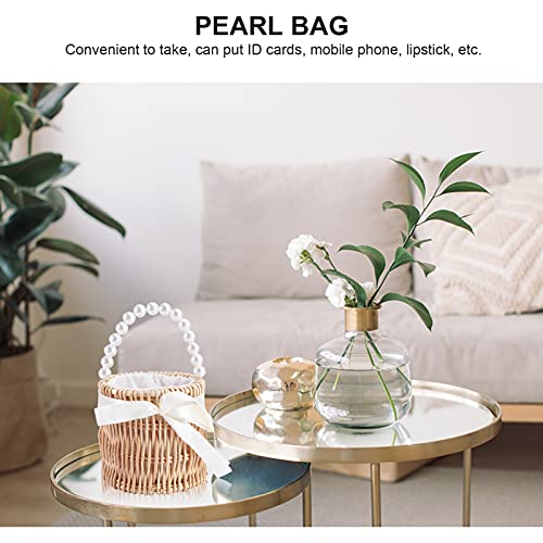 Handwoven Pearl Handbag Woven Purse Straw Handbag with Tassel Accent Top Handle Plastic Rattan Bag for Party Travel and Beach 6.5 Inch3