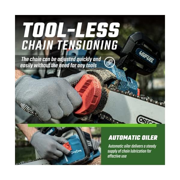 DongCheng Chainsaw 16 Inch, 40V Cordless Chain Saw with Tool-free Chain Tension, Instant-stop Chain Brake, Battery Chainsaw with Auto Oiler, 2 * 4.0Ah Battery & Fast Charger Included - Image 4