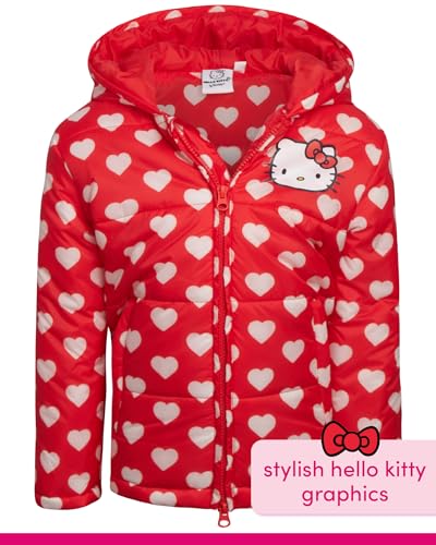 Hello Kitty Girls' Puffer Jacket - Full Zip Up Hooded Puffer Jackets - Outdoor Jackets for Girls (3T-7)3