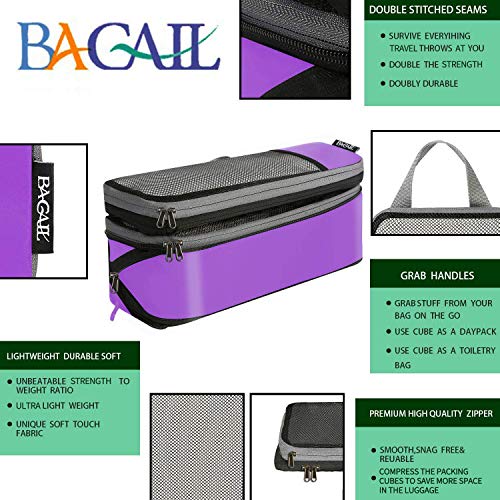 Image of BAGAIL 4 Set /6 Set /8 Set Compression Packing Cubes Travel Accessories Expandable Packing Organizers(Purple HalfMesh 6 Set)