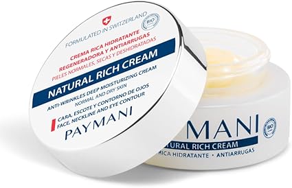 PAYMANI Natural Rich Cream, crema rica hidratante regeneradora y antiarrugas pieles normales, secas y deshidratadas, cara escote y contorno de ojos (30 ml (Paquete de 1))