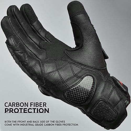 Image of J.A.G. Leather Motorcycle Gloves for Men - Carbon Fiber Knuckle Protection, Motorbike Powersports, Dirt Bike, Touchscreen Gloves for Men and Women, Guantes para Moto.