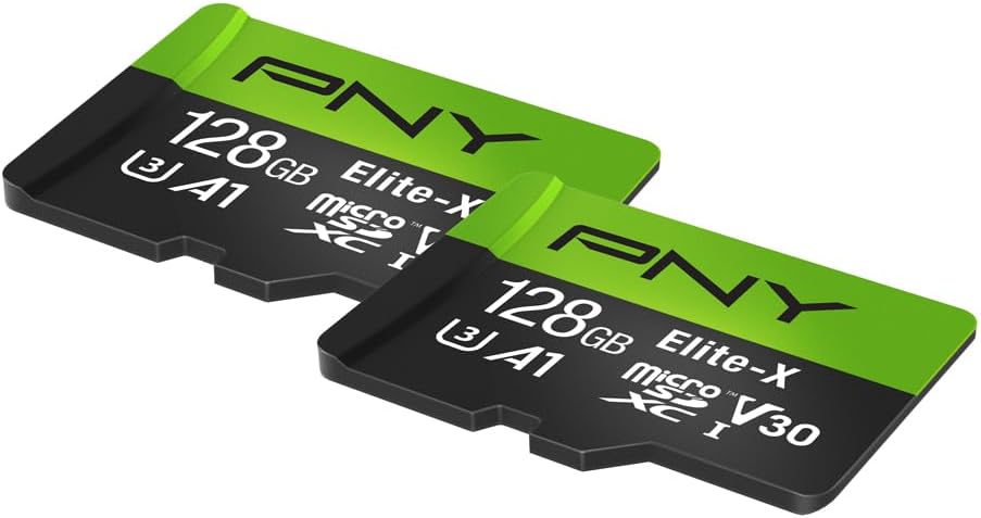 PNY 128GB Elite-X™ Class 10 U3 V30 A1 microSDXC Flash Memory Card - Up to 100MB/s Read, 4K UHD, Full HD, UHS-I, Content Capture, for Smartphones, Drones, Tablets, 2-Pack