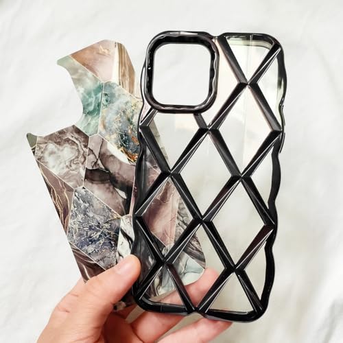 Coque marbre iPhone 15 antichoc noir avec motif géométrique ondulé - 6