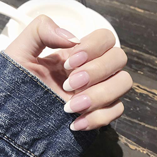Press Glue on Nails French Tips for Women, DiscountOne Nude Pink White Side with Adhesive tab and Glue Fake Nails 24pcs Kit