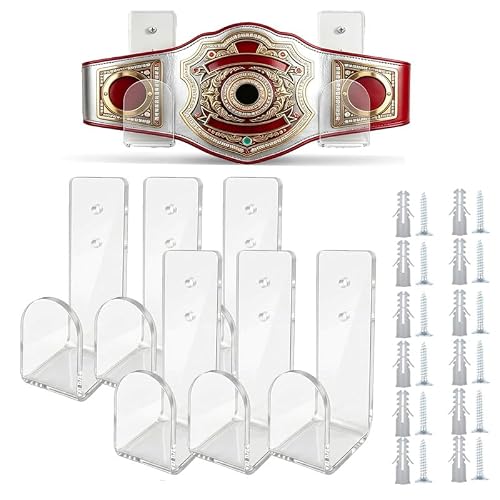 6 Pcs Clear Acrylic Championship Belt Display, Compatible with Karate Taekwondo Boxing MMA Titles, Karate Belt Display Rack & Championship Belt Display - Invisible Wall Mount Hanger with Screws