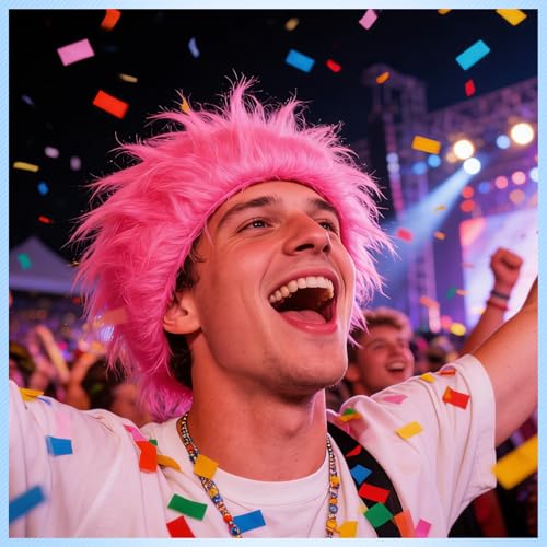 Image of Crazy Pink Wigs for Women Funny Wig for Halloween Cosplay Silly Wigs for Party