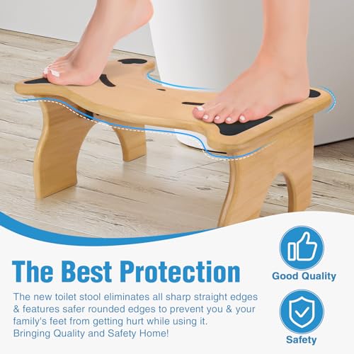 JLKCTHH Bamboo Toilet Stool for Bathroom, 7 Inches Foldable Poop Stool with Non-Slip Pads