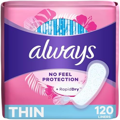 Always Thin No Feel Protection Daily Liners, Regular Absorbency, Designed with a Breathable Layer to Help Keep You Dry, Unscented, 120 Count