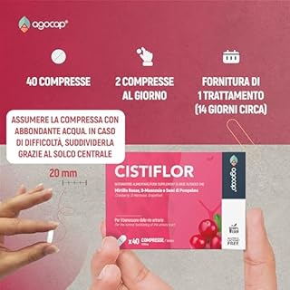 Cistiflor, D-Mannosio, Mirtillo Rosso e Semi di Pompelmo | per Cistite, Candida e Infezioni delle Vie Urinarie | 40 compresse, integratore d mannosio, cranberry, Agocap