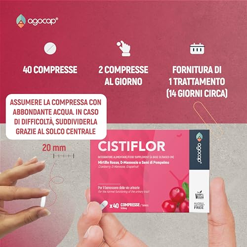 Cistiflor, D-Mannosio, Mirtillo Rosso e Semi di Pompelmo | per Cistite, Candida e Infezioni delle Vie Urinarie | 40 compresse, integratore d mannosio, cranberry, Agocap - 4