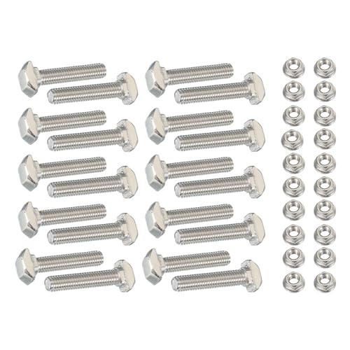 Image of PATIKIL M5 x 25 mm T-Slot Bolts, 20 Sets Drop-in Bolt Hammer Head with Hexagon Flange Nuts T-Bolt Stud Sliding Screw for 20 Series Aluminum Extrusion Profile, Silver