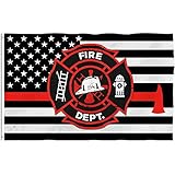 Bonsai Tree Thin Red Line Firefighter Flag 3x5 Ft Double Sided and Double Stitched Police Flags with...