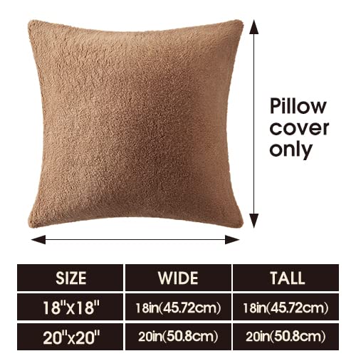 Cosyco Sherpa Throw Pillow Covers, Cozy Fluffy Cushion Covers, Decorative Pillow Covers For Couch, Sofa, Bed, Accent Pillows, Set Of 2, 20X20, Brown #TOP4