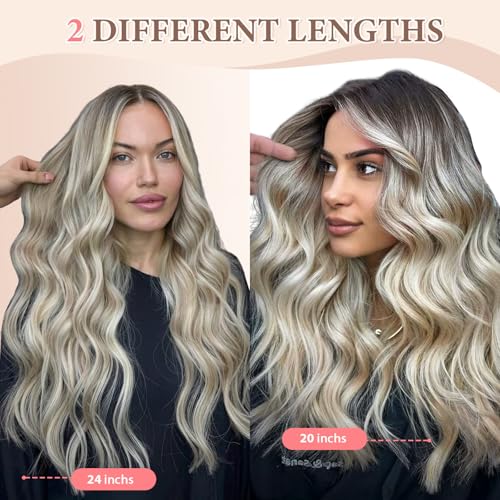 FLIACE Hair Extensions Clip ins, 6 PCS Wavy Extensions, Ash Blonde Thick Hair, Blends Well Hair Extensions (20Inch, 6PCS, Ash Blonde)