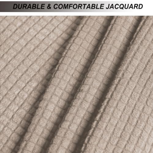 Image of NeColorLife Stretch Ottoman Cover Square Soft Knitted Jacquard Washable Thick Storage Foot Stool Cover for Square and Rectangle Ottomans Khaki Large
