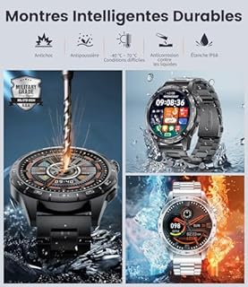 FITFLEX Montre Connectée Homme avec Appels Bluetooth, 1.43'' HD Amoled Écran Smartwatch Homme avec Fréquence Cardiaque/Sommei/SpO2, IP68 Étanche Montre Fitness avec 120 Modes Sportifs pour Android iOS