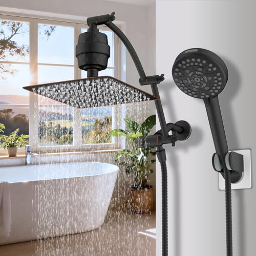 Hibbent Cabezal de Ducha con Filtro, Regadera de Lluvia a Alta Presión de 10 Pulgadas, Combo de Regadera Manual con Brazo Extensor Ajustable, Manguera de 71" en Bronce Aceitado miniatura 2