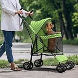 Dog Stroller for Small Dogs 10 lbs -22lbs Puppy Stroller Medium Dog Wagon Small Pet Stroller for Cats, Cat Strollers for 2 Cats, Rear Storage, Lawn Green Polka Dots