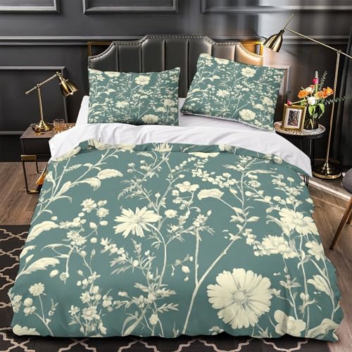 Linge de lit floral en microfibre ensemble 3 pièces 135x200