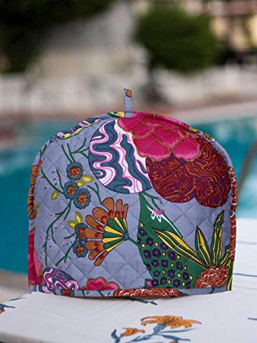 Image of Paisley Print Decorative Tea Cosy Vintage Rose Pink Creative Printed Cotton Tea Cozy Indian Ethnic Tea Cozies Floral Hand Block Printed Kettle Cover (Grey), EKVTEA2326, 38 X 30 CMs