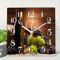 Art Socket Wooden Wall Clock Silent Non Ticking, Red Wine Grapes Farmhouse Modern Square Rustic