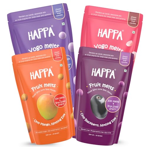 Image of Happa Fruit & Greek Yogurt Melts | 100% Fruit & Yogurt Candy for Babies, Kids & Adults | No Added Colours, No Artificial Flavours | Melt-in-Mouth | 8M+ | 20g Pack of 4