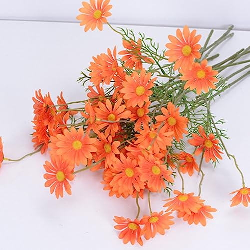 OUKEYI Künstliche Blumen, 12 Bündel, künstliche Seidenblumen, Gänseblümchen, UV-beständig, für den Außenbereich, gefälschte Wildblumen mit Stielen, grüne Sträucher Pflanzen, (orange)